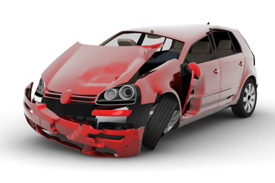 crashed red car